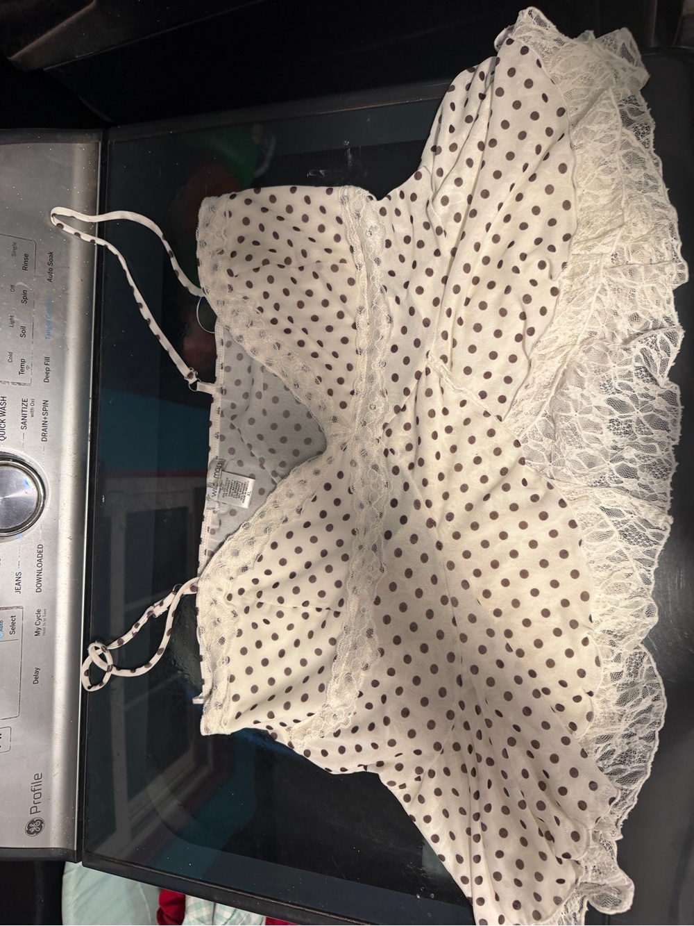 Lace-Trim Polka Dot Cami Top - White/Brown